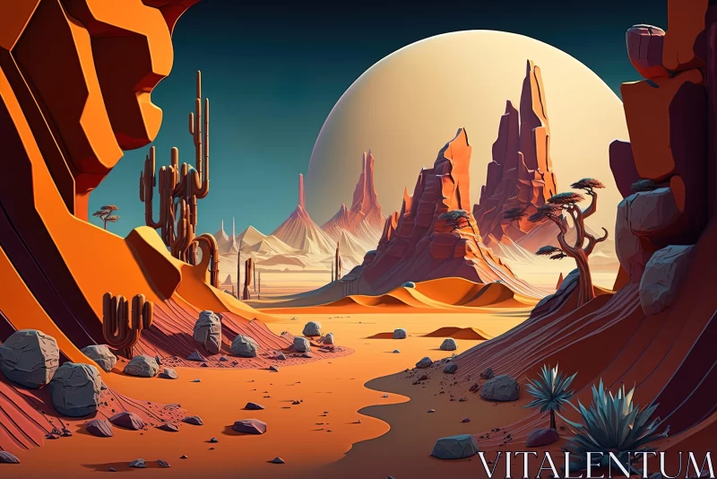 Futuristic Desert Landscape: A Retro-Futuristic Spacescape AI Image