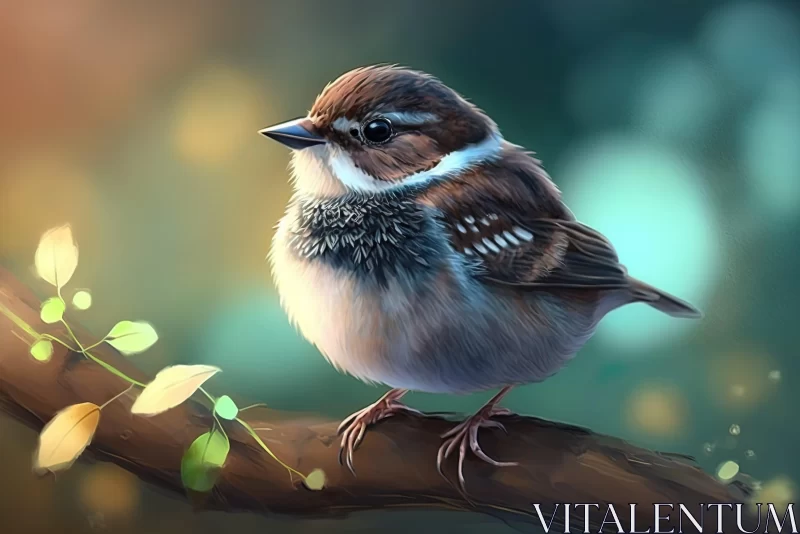 Captivating Digital Art of Small Bird on Branch AI Image