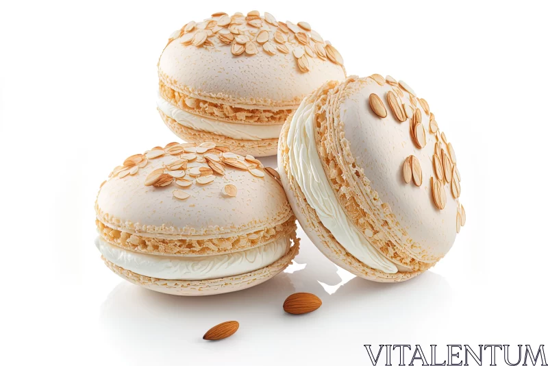 Detailed and Polished Image of Three Macarons with Almonds AI Image