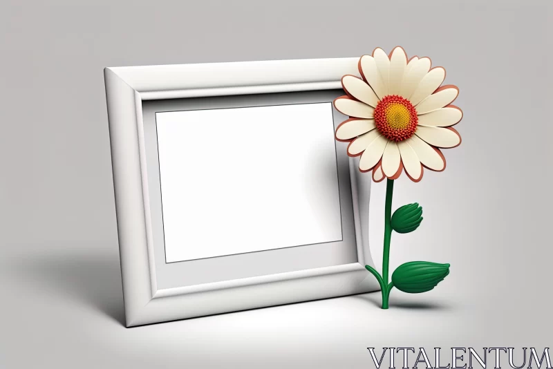 Surrealistic Cartoon Style Illustration with White Frame and Flower AI Image