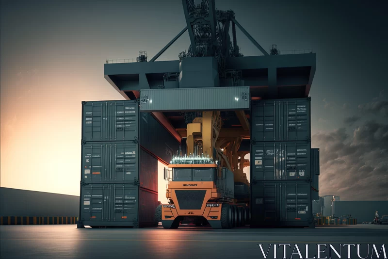AI ART Port Scene at Sunset: Industrial Transport in 3D Art