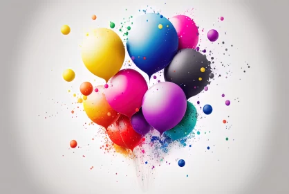 Colorful Balloons Amidst a Surrealistic Splatter Backdrop