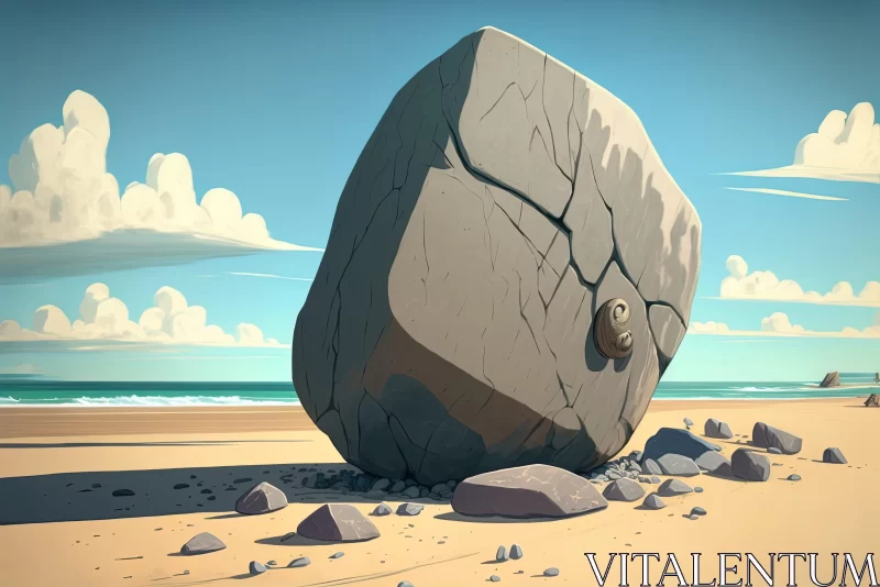 Hand-Drawn Animation of Animal-Shaped Rock on Beach AI Image
