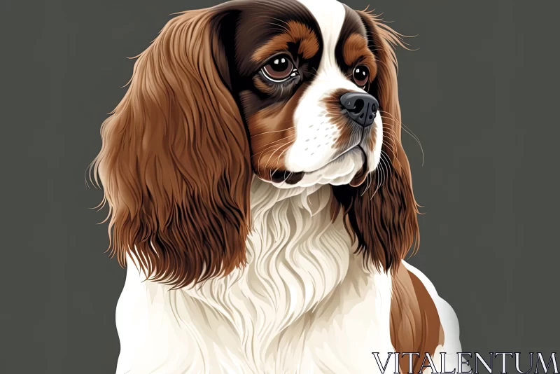 King Charles Spaniel Dog Portrait - A Blend of Realism and Illustration AI Image