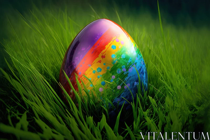 Colorful Easter Egg in Grass - Fantasy Realism Art AI Image