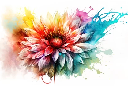 Colorful Flower Watercolor Painting with Surrealistic Elements