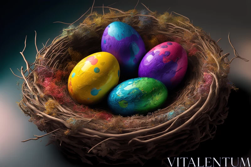 Fantasy-Inspired Painted Easter Eggs in a Nest AI Image