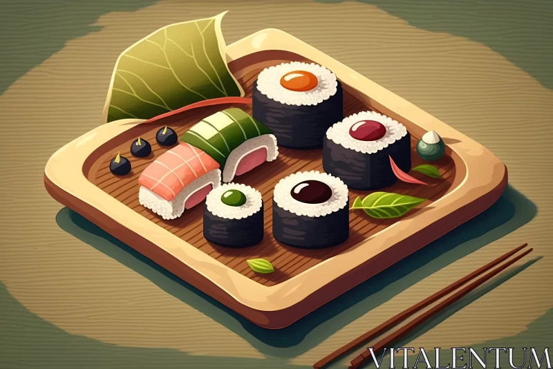 AI ART Isometric Sushi Art in Earthy Colors