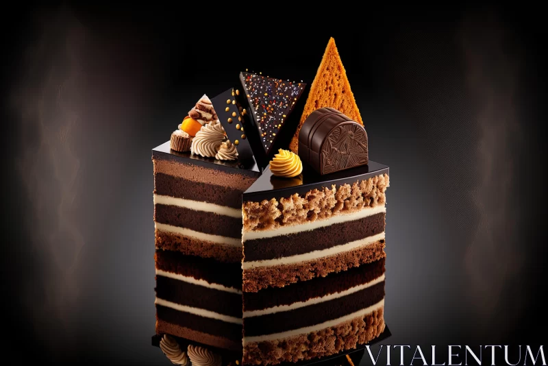 Luxurious Dark Chocolate Cake with Reflective Geometry AI Image
