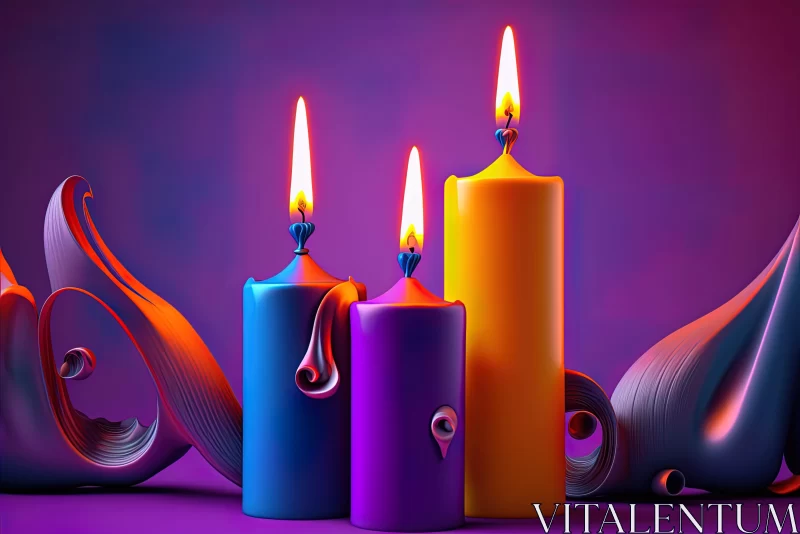 Three Colorful Candles with Swirls: An Abstract Still Life AI Image