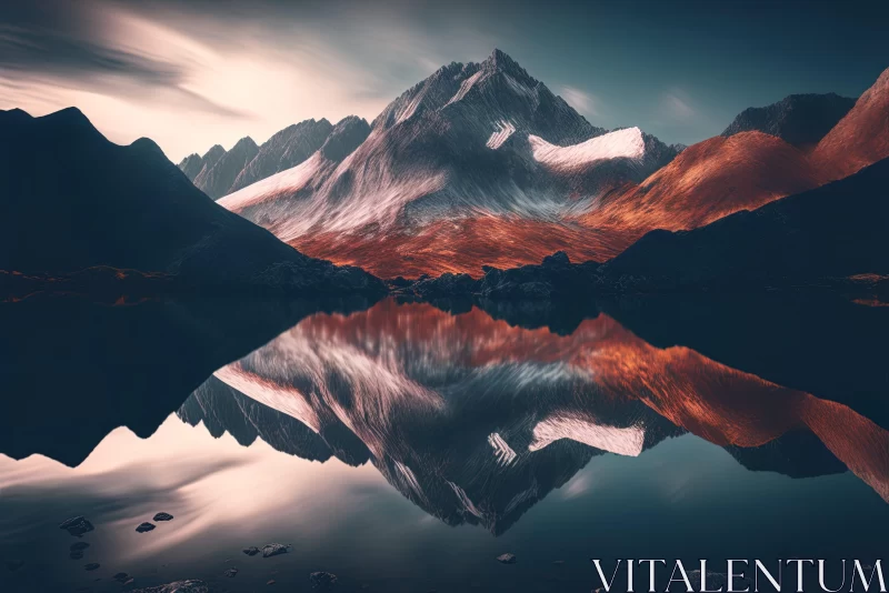 AI ART Moody Colored Sci-Fi Landscape: Mountains Reflecting in Water