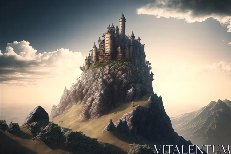 Fantasy Castle on Mountain - A Victorian Era Contrast AI Image