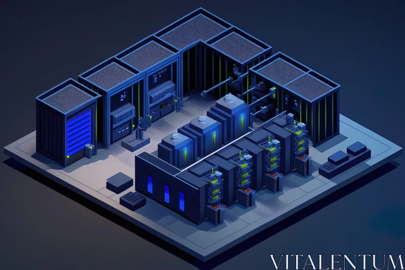 Isometric Computer Server in Moody Blue - Neo-noir Art AI Image