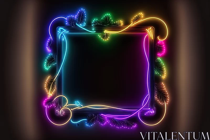 Neon Frame with Colorful Strands on Dark Background AI Image