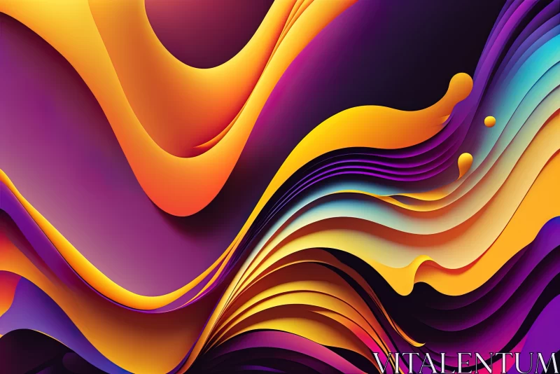 Abstract Artwork: Bold Waves in Dark Yellow and Violet AI Image