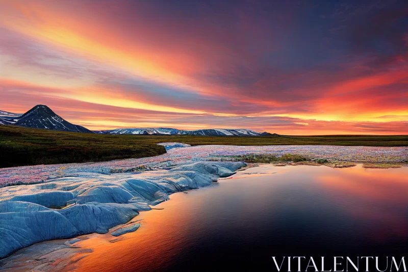 Nature's Canvas: Flowing Water under Vibrant Skies AI Image