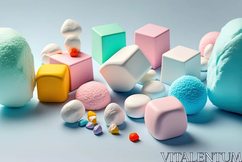 Pastel Cubed Marshmallows and Candies Art Composition AI Image