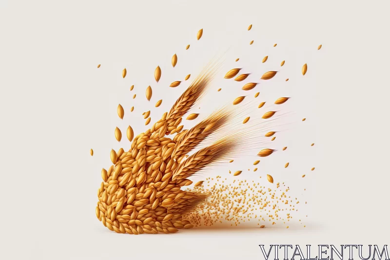 3D Illustration of Flying Wheat and Grain - An Artistic Masterpiece AI Image