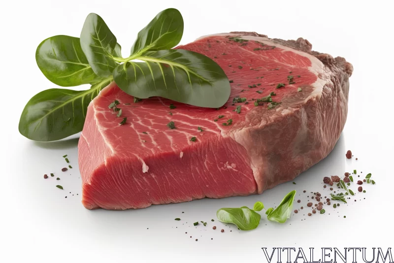 Appealing Beef Cut with Herbs on a White Background AI Image
