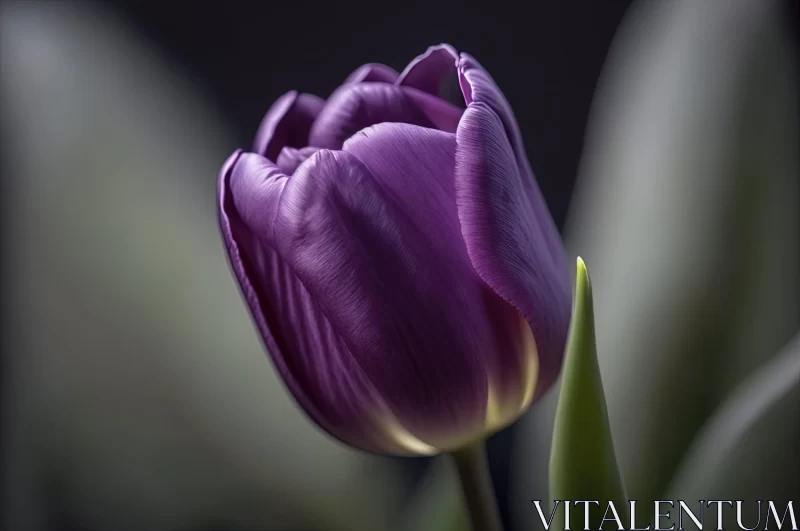 Purple Tulip Against a Dark Background: A Study in Detail and Mood AI Image