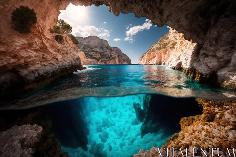 Blue Sea Over Limestone Caves in Greece - Photo-realistic Landscape AI Image