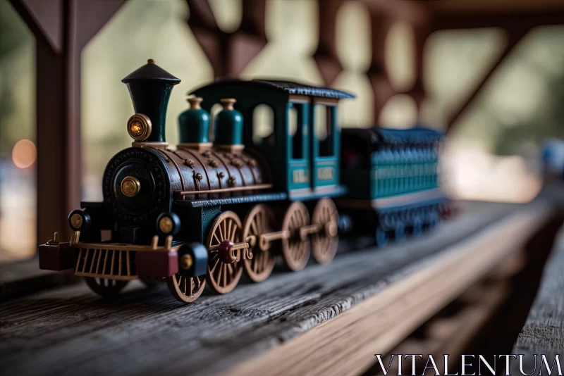Exquisite Cabincore Toy Train on Wooden Bridge AI Image