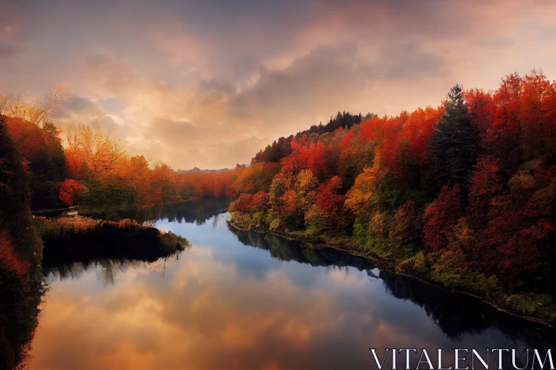 AI ART Stunning Autumn Trees by the Lake at Sunset