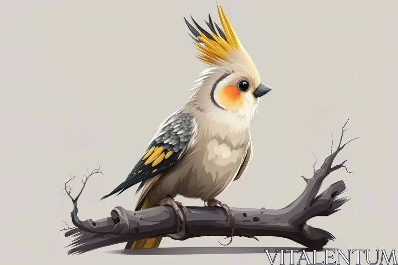 Cartoon Cockatiel on a Branch: A Playful Character Illustration AI Image