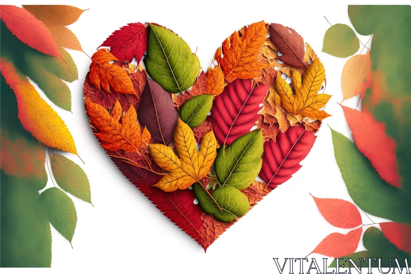Colorful Autumn Leaves in Heart-Shaped Arrangement AI Image