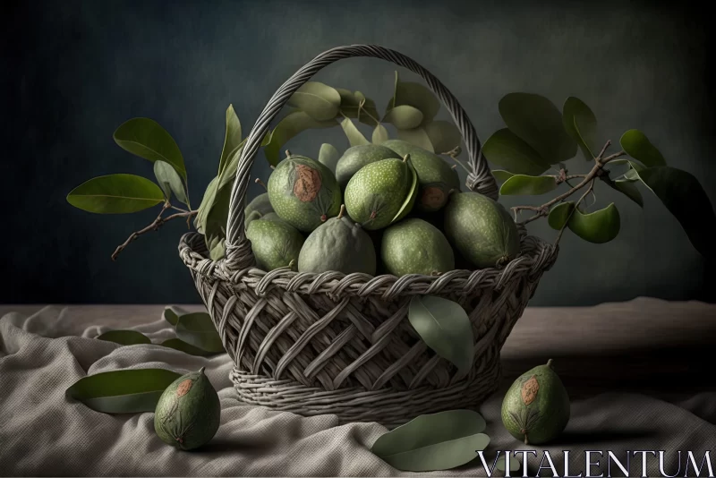 Green Apples in a Basket - Photorealistic Still Life Art AI Image