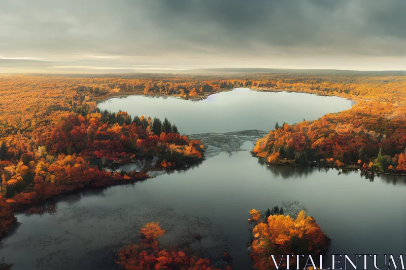 Aerial Autumn Lake - Fall Foliage Panorama AI Image