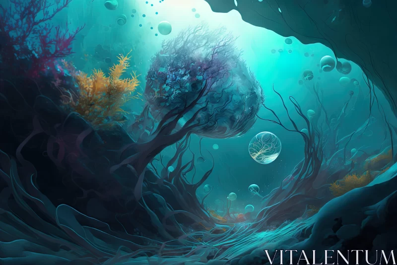 Underwater Ocean Fantasy: Digital Water Painting AI Image
