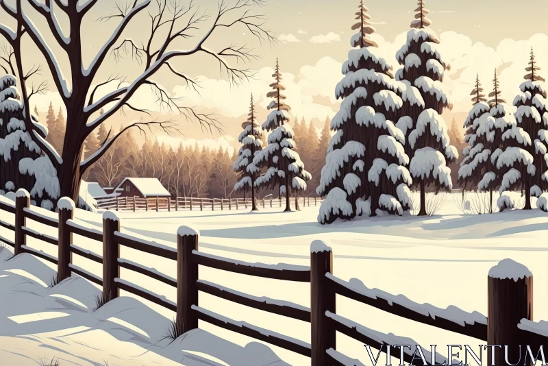 Charming Winter Landscape Illustration in Cartoonish Style AI Image