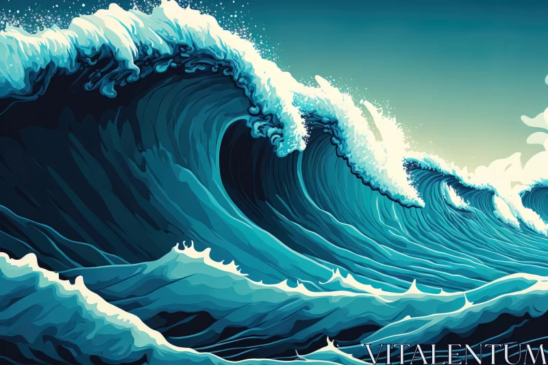 Anime Sea Wave Art - A Surrealistic Mural Painting AI Image