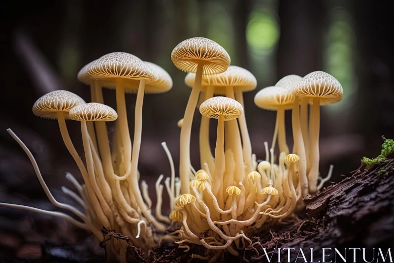 Ethereal Golden Mushrooms in Forest - Macro Photography AI Image
