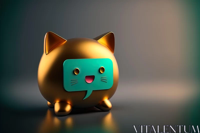 AI ART Golden Cat with Speech Bubbles: Minimalistic Metal Sculpture