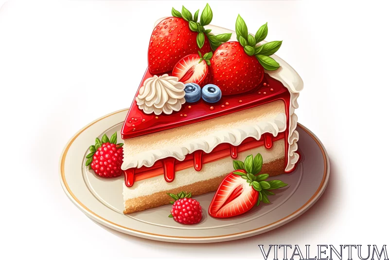 Strawberry Cake Illustration - A Blend of Fantasy and Realism AI Image