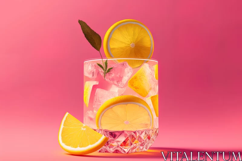 Refreshing Lime, Lemon & Cucumber Cocktails on Pink Background AI Image