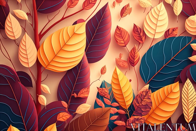 Autumn Leaves Background: A 3D Illustration of Nature's Tapestry AI Image