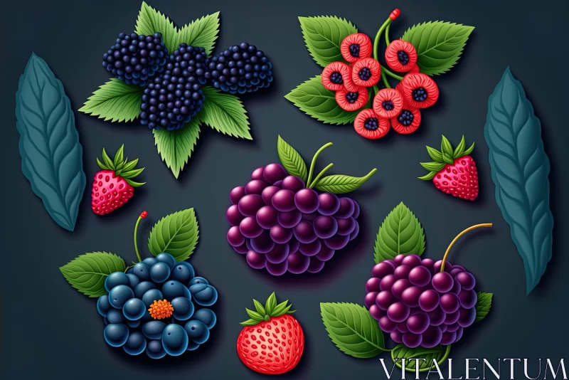 Elaborate Fruit Arrangements in Dark Violet and Cyan AI Image