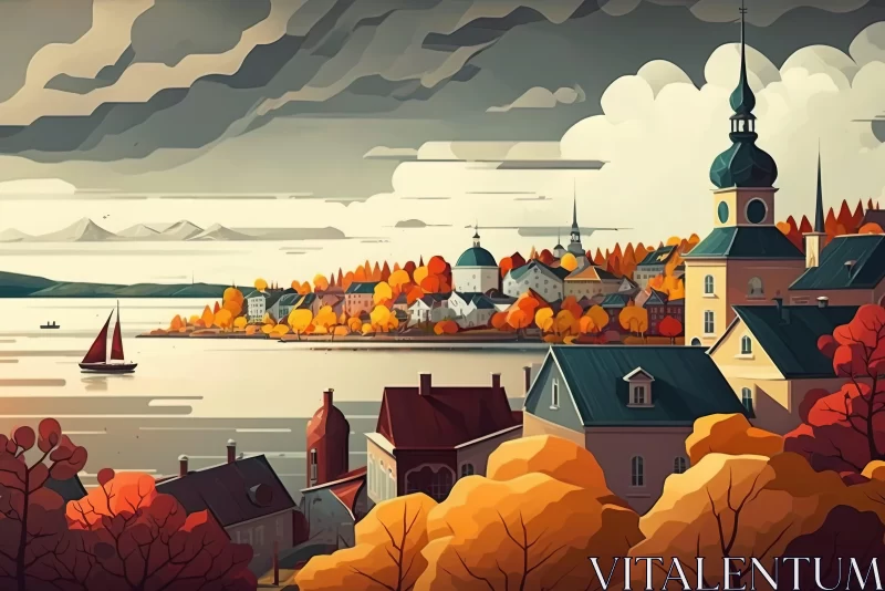 Nature-Inspired Autumn City Landscape Art AI Image