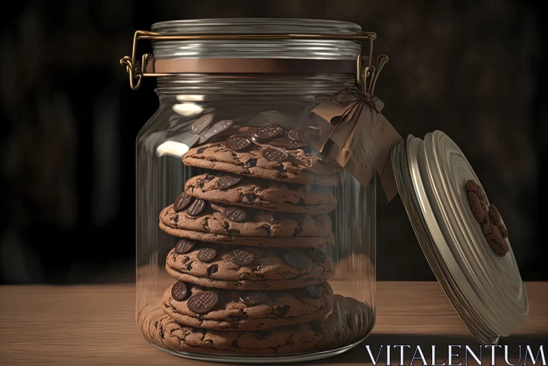 Romantic and Realistic Illustration of Chocolate Cookies in a Jar AI Image