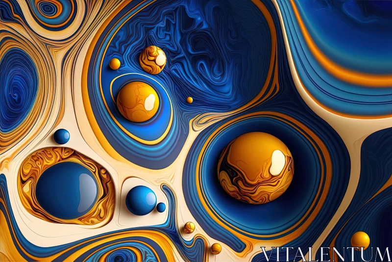 Abstract Blue and Gold Fluid Art AI Image