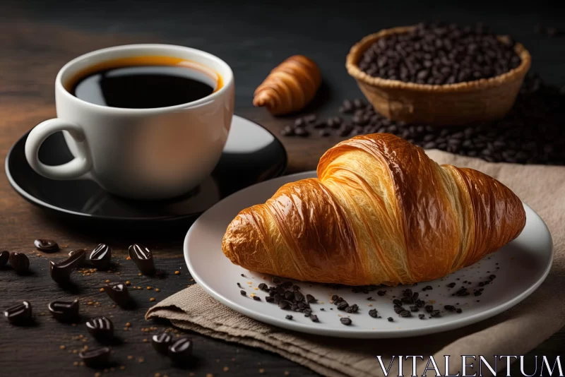 Coffee and Croissant in Tenebrism Style AI Image