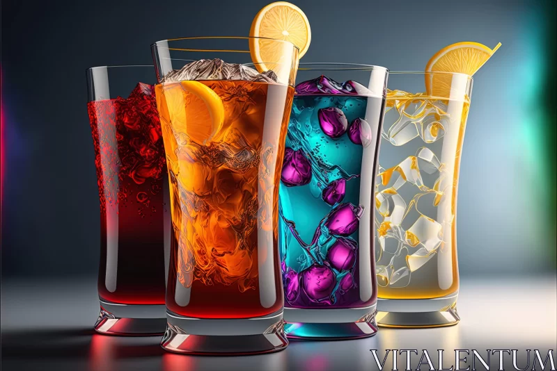 Colorful Cocktail Glasses in Dark Tones AI Image