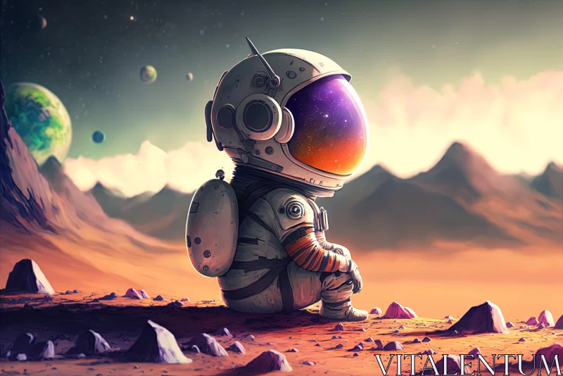 Colorful Futuristic Astronaut on Mars - Artistic Blend of Realism and Fantasy AI Image