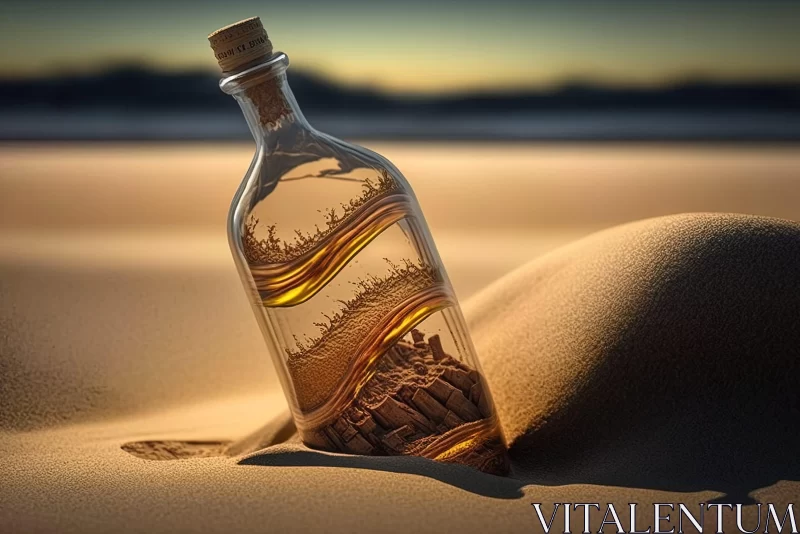 Mysterious Message in a Bottle on a Desert Beach AI Image