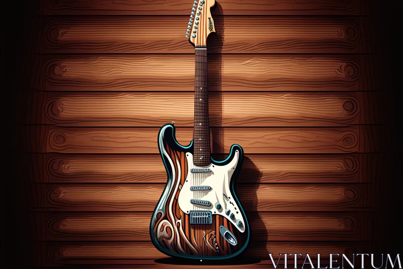 Electric Guitar Art Illustration with Wood Background AI Image