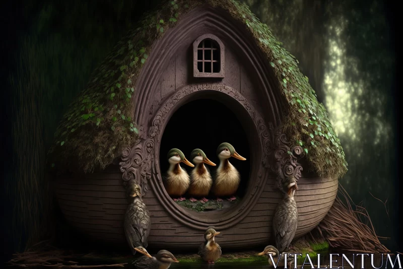 Rustic House and Ducklings in Photorealistic Fantasy AI Image