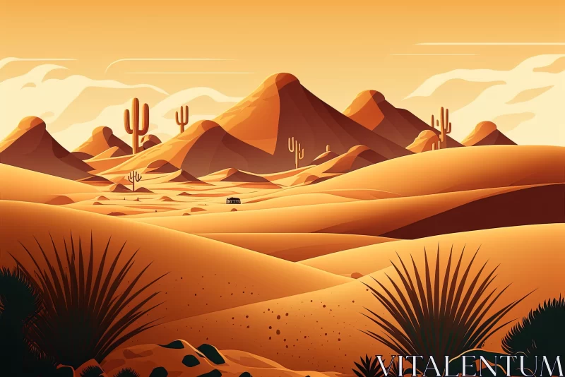 Stylized Desert Landscape Illustration in Warm Tones AI Image